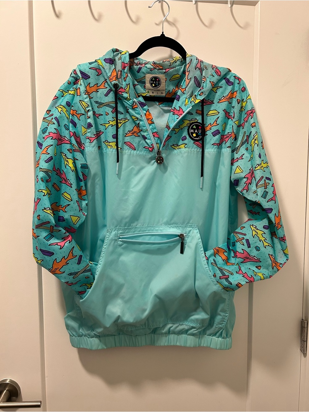 Maui & Sons Vintage 90s Retro Shark Teal Windbreaker